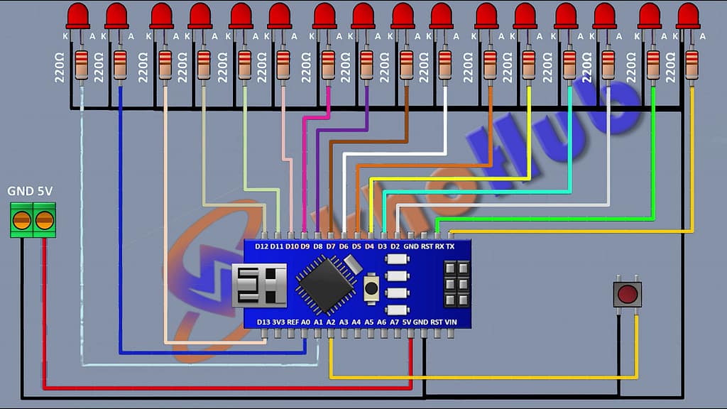 Then connect another push button and connect its one pin to A2 pin of arino and its other pin to ground.