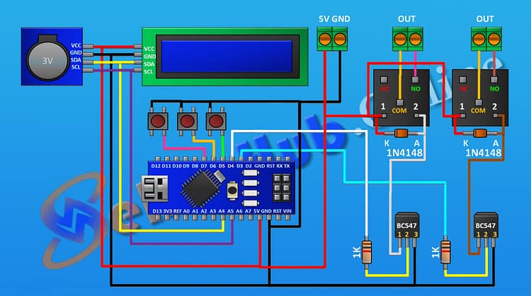 Two Channel Time Controlled Relay Circuit Diagram
