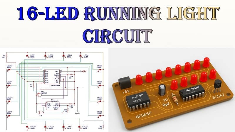 16-LED Running Light Circuit with 555ic and 74HC595